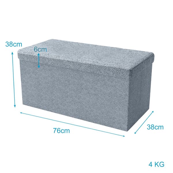 Hopfällbar bänk 78x38x38 cm sittkub med förvaringsutrymme och lock tillverkad av tyg i linne-look sittkub fotstöd förvaringslåda bröst sittpall