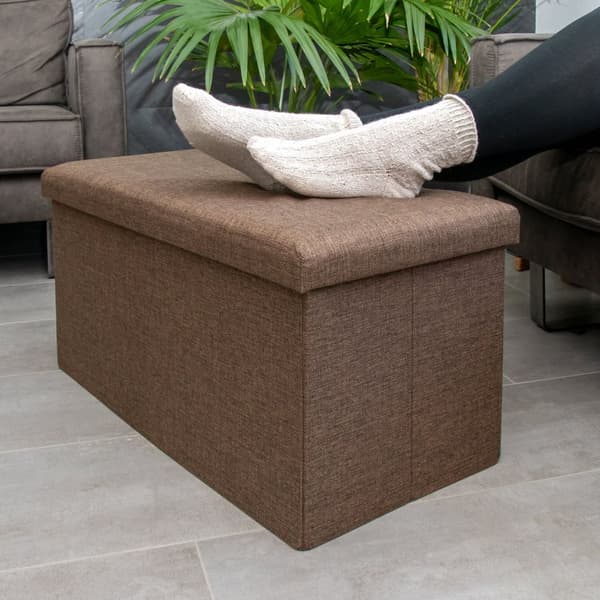 Hopfällbar bänk 78x38x38 cm sittkub med förvaringsutrymme och lock tillverkad av tyg i linne-look sittkub fotstöd förvaringslåda bröst sittpall