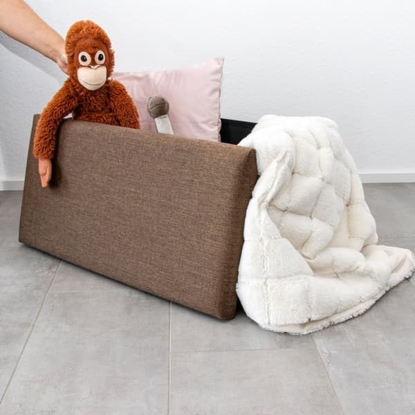 Hopfällbar bänk 78x38x38 cm sittkub med förvaringsutrymme och lock tillverkad av tyg i linne-look sittkub fotstöd förvaringslåda bröst sittpall