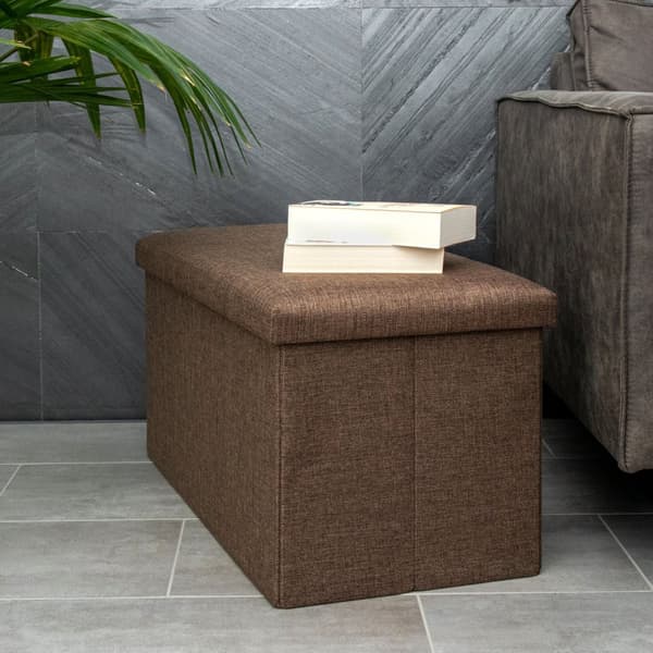 Hopfällbar bänk 78x38x38 cm sittkub med förvaringsutrymme och lock tillverkad av tyg i linne-look sittkub fotstöd förvaringslåda bröst sittpall