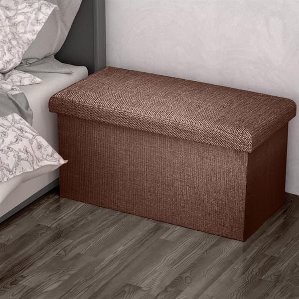 Hopfällbar bänk 78x38x38 cm sittkub med förvaringsutrymme och lock tillverkad av tyg i linne-look sittkub fotstöd förvaringslåda bröst sittpall