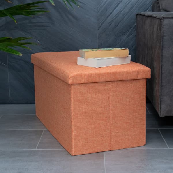 Hopfällbar bänk 78x38x38 cm sittkub med förvaringsutrymme och lock tillverkad av tyg i linne-look sittkub fotstöd förvaringslåda bröst sittpall