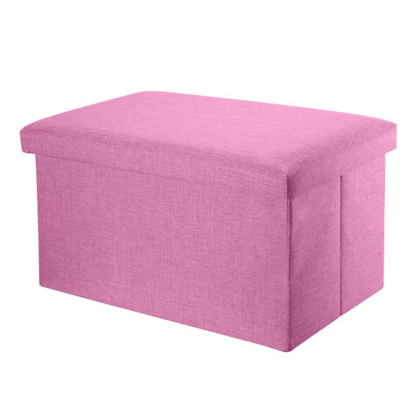 Hopfällbar bänk 78x38x38 cm sittkub med förvaringsutrymme och lock tillverkad av tyg i linne-look sittkub fotstöd förvaringslåda bröst sittpall körsbärsblomma rosa