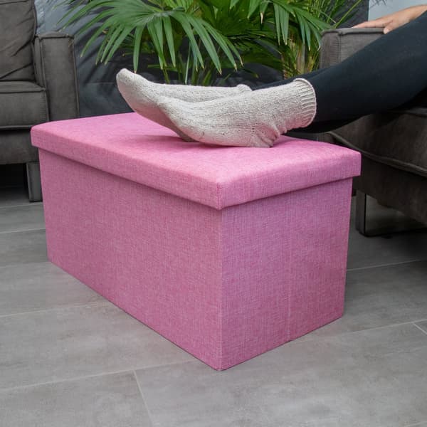 Hopfällbar bänk 78x38x38 cm sittkub med förvaringsutrymme och lock tillverkad av tyg i linne-look sittkub fotstöd förvaringslåda bröst sittpall