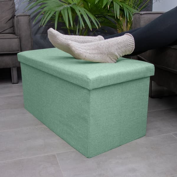 Hopfällbar bänk 78x38x38 cm sittkub med förvaringsutrymme och lock tillverkad av tyg i linne-look sittkub fotstöd förvaringslåda bröst sittpall