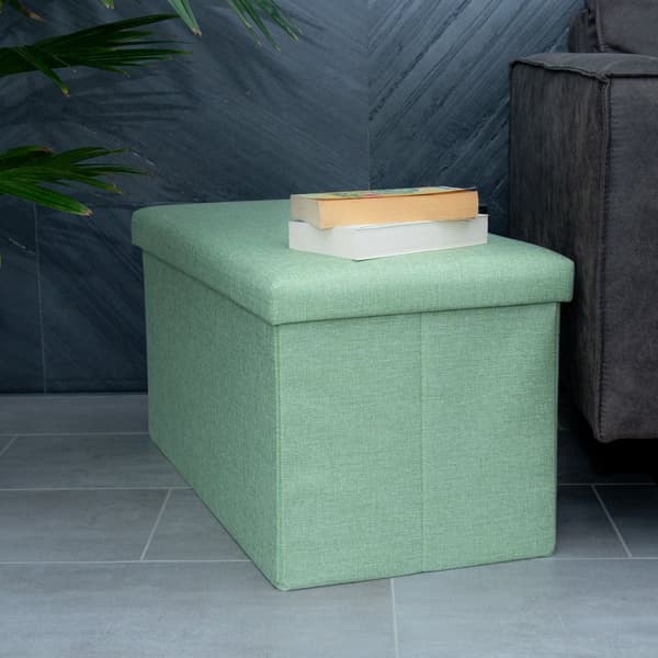 Hopfällbar bänk 78x38x38 cm sittkub med förvaringsutrymme och lock tillverkad av tyg i linne-look sittkub fotstöd förvaringslåda bröst sittpall