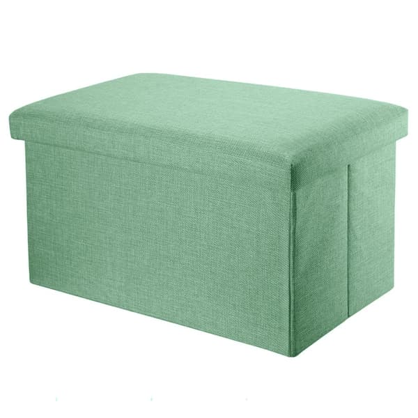 Hopfällbar bänk 78x38x38 cm sittkub med förvaringsutrymme och lock tillverkad av tyg i linne-look sittkub fotstöd förvaringslåda bröst sittpall vårgrön