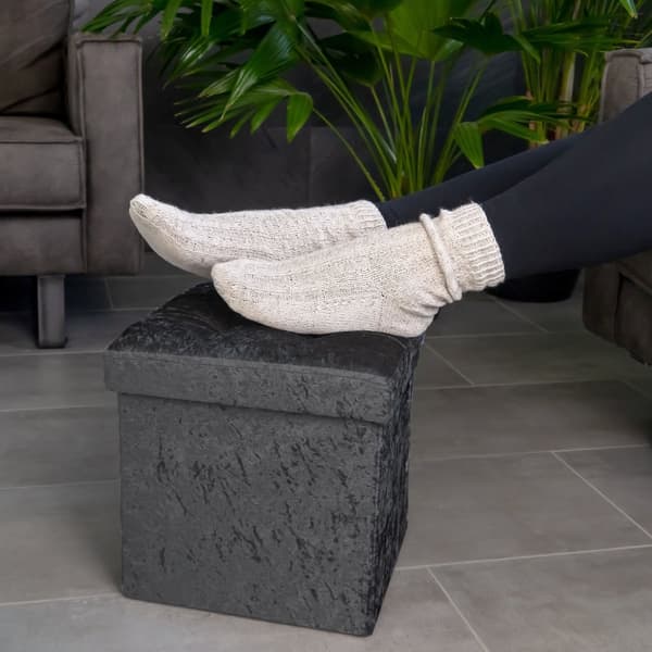 Hopfällbar sittkub 30x30x30 cm sittkub med förvaringsutrymme och lock med sammetsöverdrag sittpall fotstöd förvaringslåda bröstkorg sittbänk