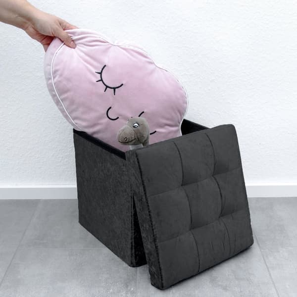 Hopfällbar sittkub 30x30x30 cm sittkub med förvaringsutrymme och lock med sammetsöverdrag sittpall fotstöd förvaringslåda bröstkorg sittbänk