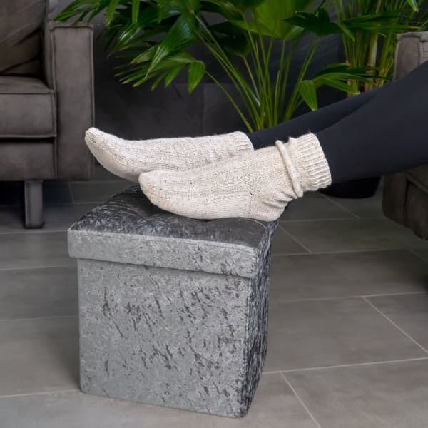 Hopfällbar sittkub 30x30x30 cm sittkub med förvaringsutrymme och lock med sammetsöverdrag sittpall fotstöd förvaringslåda bröstkorg sittbänk