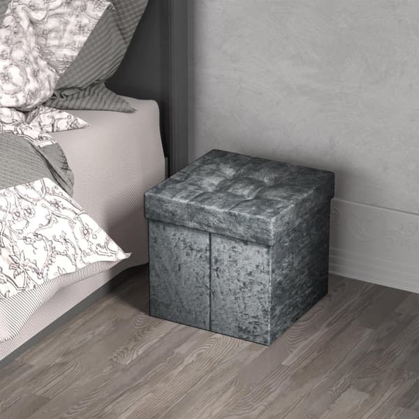 Hopfällbar sittkub 30x30x30 cm sittkub med förvaringsutrymme och lock med sammetsöverdrag sittpall fotstöd förvaringslåda bröstkorg sittbänk