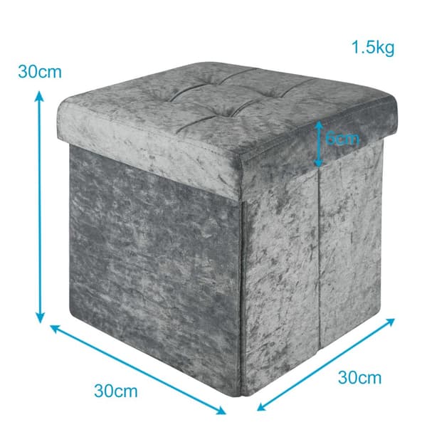 Hopfällbar sittkub 30x30x30 cm sittkub med förvaringsutrymme och lock med sammetsöverdrag sittpall fotstöd förvaringslåda bröstkorg sittbänk