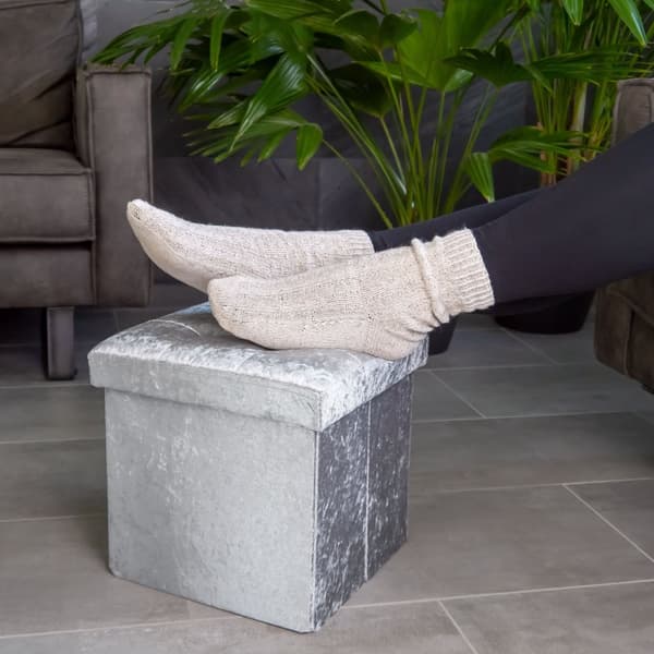 Hopfällbar sittkub 30x30x30 cm sittkub med förvaringsutrymme och lock med sammetsöverdrag sittpall fotstöd förvaringslåda bröstkorg sittbänk