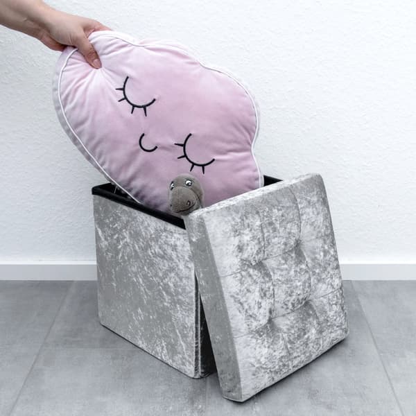 Hopfällbar sittkub 30x30x30 cm sittkub med förvaringsutrymme och lock med sammetsöverdrag sittpall fotstöd förvaringslåda bröstkorg sittbänk