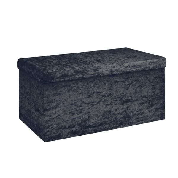 Hopfällbar sittbänk 76x38x38 cm sittkub med förvaringsutrymme och lock med sammetsöverdrag sittpall fotstöd förvaringslåda bröstkorg sittbänk svart sammet