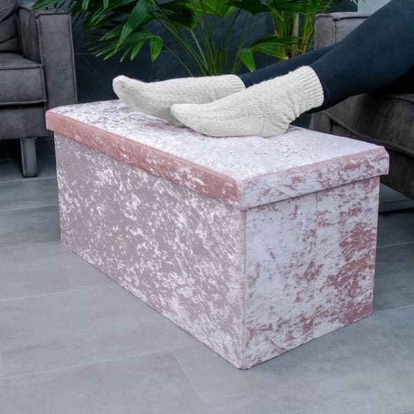 Hopfällbar sittbänk 76x38x38 cm sittkub med förvaringsutrymme och lock med sammetsöverdrag sittpall fotstöd förvaringslåda bröstkorg sittbänk