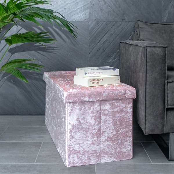 Hopfällbar sittbänk 76x38x38 cm sittkub med förvaringsutrymme och lock med sammetsöverdrag sittpall fotstöd förvaringslåda bröstkorg sittbänk