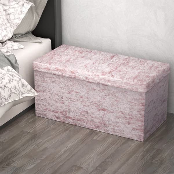 Hopfällbar sittbänk 76x38x38 cm sittkub med förvaringsutrymme och lock med sammetsöverdrag sittpall fotstöd förvaringslåda bröstkorg sittbänk
