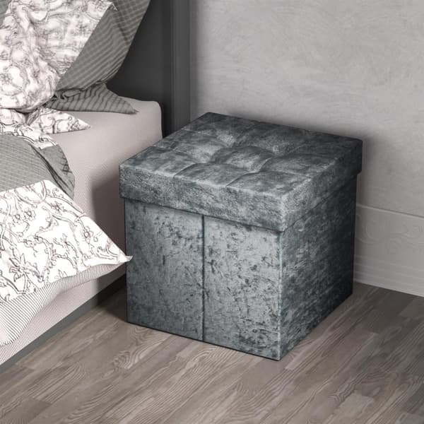 Hopfällbar sittkub 38x38x38 cm sittkub med förvaringsutrymme och lock med sammetsöverdrag sittpall fotstöd förvaringslåda bröstkorg sittbänk
