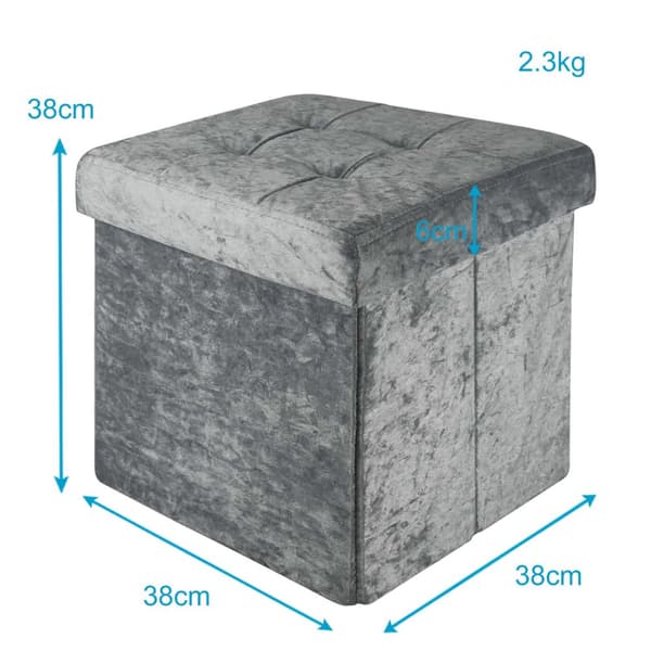 Hopfällbar sittkub 38x38x38 cm sittkub med förvaringsutrymme och lock med sammetsöverdrag sittpall fotstöd förvaringslåda bröstkorg sittbänk