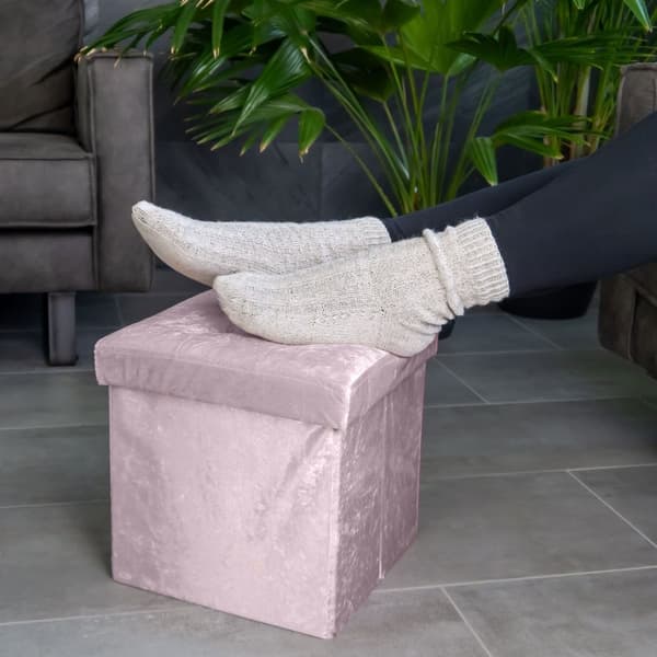 Hopfällbar sittkub 38x38x38 cm sittkub med förvaringsutrymme och lock med sammetsöverdrag sittpall fotstöd förvaringslåda bröstkorg sittbänk