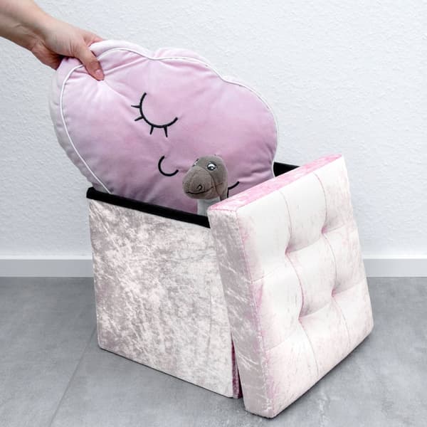 Hopfällbar sittkub 38x38x38 cm sittkub med förvaringsutrymme och lock med sammetsöverdrag sittpall fotstöd förvaringslåda bröstkorg sittbänk