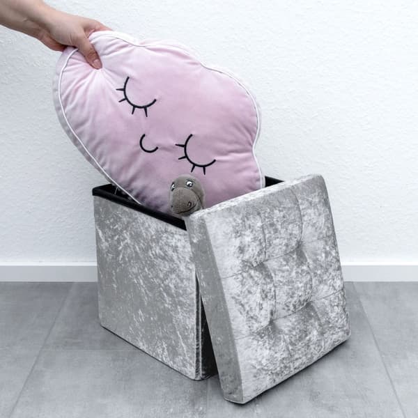 Hopfällbar sittkub 38x38x38 cm sittkub med förvaringsutrymme och lock med sammetsöverdrag sittpall fotstöd förvaringslåda bröstkorg sittbänk