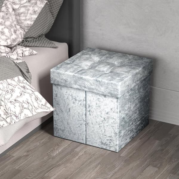 Hopfällbar sittkub 38x38x38 cm sittkub med förvaringsutrymme och lock med sammetsöverdrag sittpall fotstöd förvaringslåda bröstkorg sittbänk