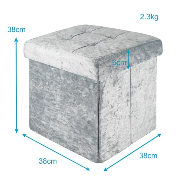 Hopfällbar sittkub 38x38x38 cm sittkub med förvaringsutrymme och lock med sammetsöverdrag sittpall fotstöd förvaringslåda bröstkorg sittbänk