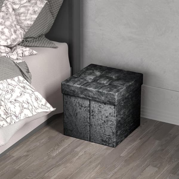 Hopfällbar sittkub 38x38x38 cm sittkub med förvaringsutrymme och lock med sammetsöverdrag sittpall fotstöd förvaringslåda bröstkorg sittbänk