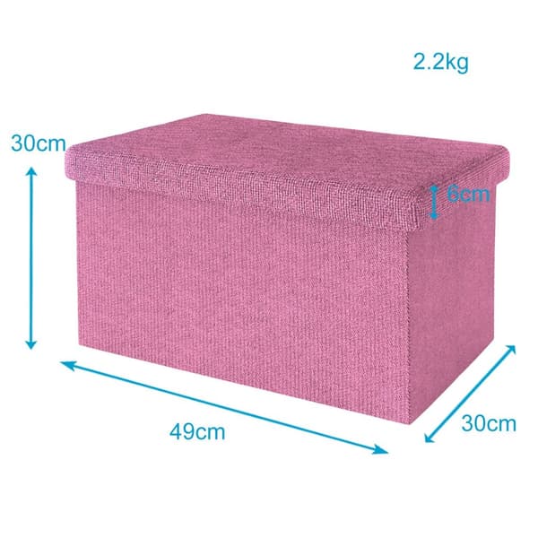 Hopfällbar bänk 49x30x30 cm sittkub med förvaringsutrymme och lock tillverkad av tyg i linne-look sittkub fotstöd förvaringslåda bröst sittpall