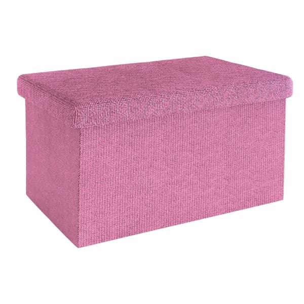 Hopfällbar bänk 49x30x30 cm sittkub med förvaringsutrymme och lock tillverkad av tyg i linne-look sittkub fotstöd förvaringslåda bröst sittpall körsbärsblomma rosa