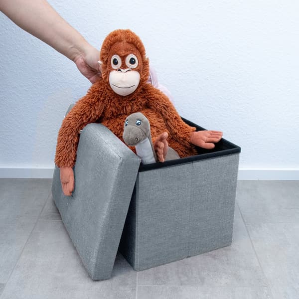 Hopfällbar bänk 49x30x30 cm sittkub med förvaringsutrymme och lock tillverkad av tyg i linne-look sittkub fotstöd förvaringslåda bröst sittpall