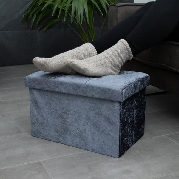Hopfällbar sittbänk 49x30x30 cm sittkub med förvaringsutrymme och lock med sammetsöverdrag sittpall fotstöd förvaringslåda bröstkorg sittbänk