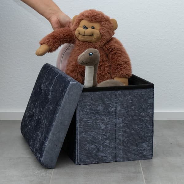 Hopfällbar sittbänk 49x30x30 cm sittkub med förvaringsutrymme och lock med sammetsöverdrag sittpall fotstöd förvaringslåda bröstkorg sittbänk