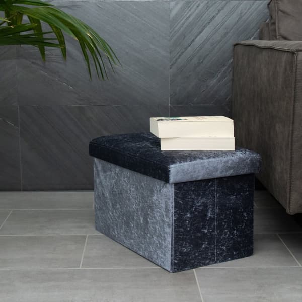 Hopfällbar sittbänk 49x30x30 cm sittkub med förvaringsutrymme och lock med sammetsöverdrag sittpall fotstöd förvaringslåda bröstkorg sittbänk
