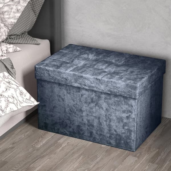 Hopfällbar sittbänk 49x30x30 cm sittkub med förvaringsutrymme och lock med sammetsöverdrag sittpall fotstöd förvaringslåda bröstkorg sittbänk