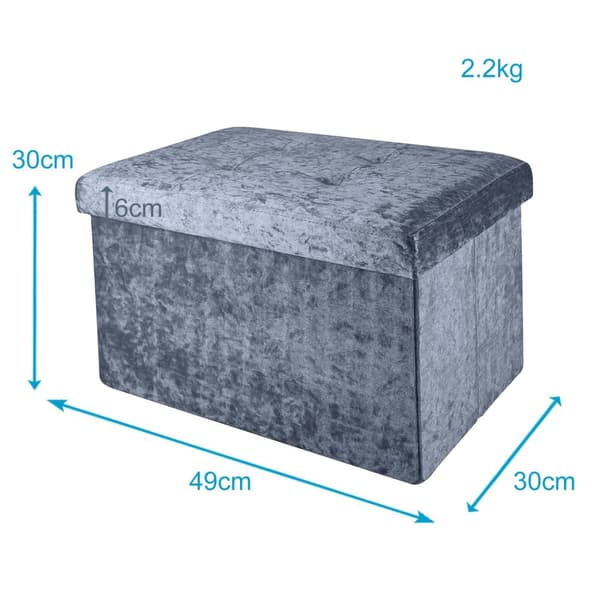 Hopfällbar sittbänk 49x30x30 cm sittkub med förvaringsutrymme och lock med sammetsöverdrag sittpall fotstöd förvaringslåda bröstkorg sittbänk