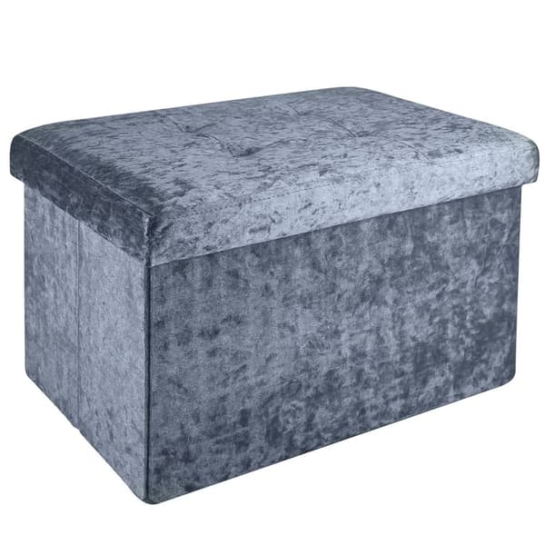 Hopfällbar sittbänk 49x30x30 cm sittkub med förvaringsutrymme och lock med sammetsöverdrag sittpall fotstöd förvaringslåda bröstkorg sittbänk
