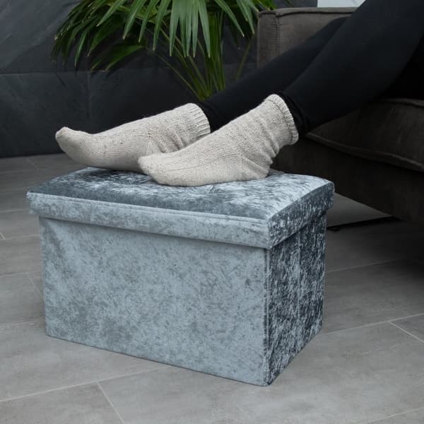 Hopfällbar sittbänk 49x30x30 cm sittkub med förvaringsutrymme och lock med sammetsöverdrag sittpall fotstöd förvaringslåda bröstkorg sittbänk