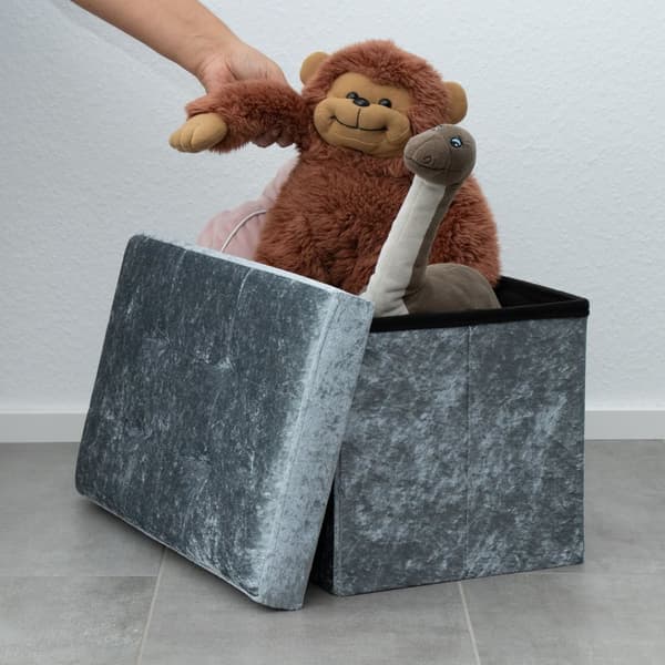 Hopfällbar sittbänk 49x30x30 cm sittkub med förvaringsutrymme och lock med sammetsöverdrag sittpall fotstöd förvaringslåda bröstkorg sittbänk
