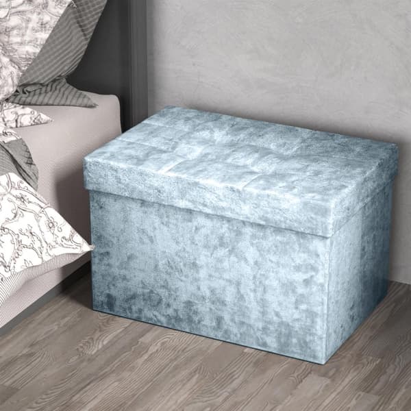 Hopfällbar sittbänk 49x30x30 cm sittkub med förvaringsutrymme och lock med sammetsöverdrag sittpall fotstöd förvaringslåda bröstkorg sittbänk