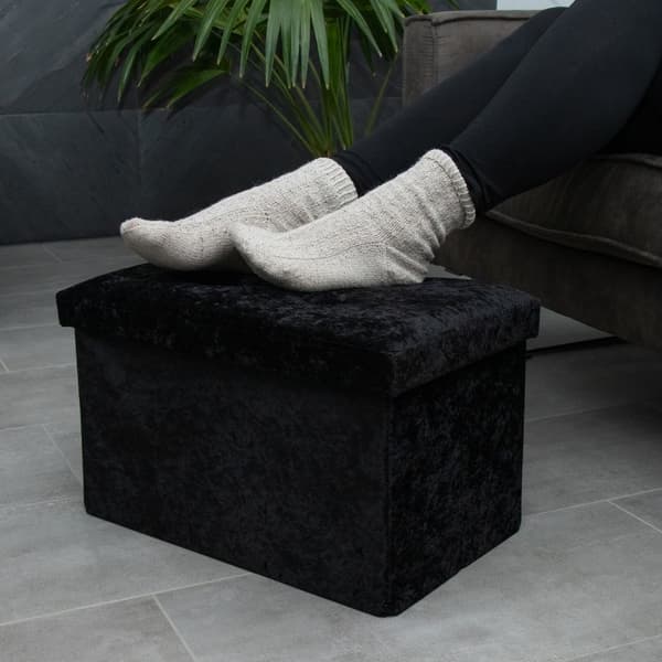 Hopfällbar sittbänk 49x30x30 cm sittkub med förvaringsutrymme och lock med sammetsöverdrag sittpall fotstöd förvaringslåda bröstkorg sittbänk