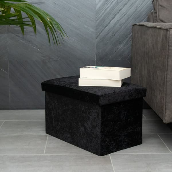 Hopfällbar sittbänk 49x30x30 cm sittkub med förvaringsutrymme och lock med sammetsöverdrag sittpall fotstöd förvaringslåda bröstkorg sittbänk