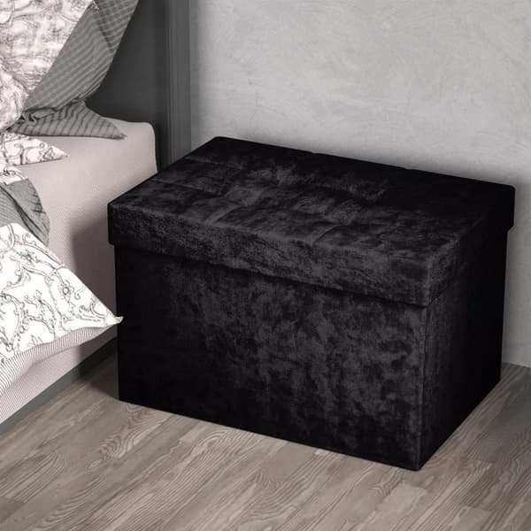 Hopfällbar sittbänk 49x30x30 cm sittkub med förvaringsutrymme och lock med sammetsöverdrag sittpall fotstöd förvaringslåda bröstkorg sittbänk