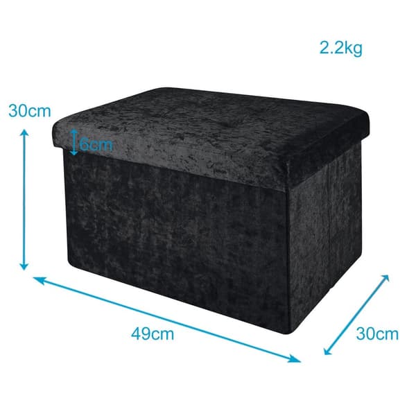 Hopfällbar sittbänk 49x30x30 cm sittkub med förvaringsutrymme och lock med sammetsöverdrag sittpall fotstöd förvaringslåda bröstkorg sittbänk