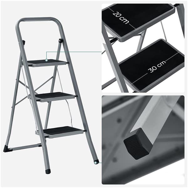 Rootz Step Pall - Step Pall med 3 steg - Fällbar Step Pall - Bärbar Step Pall - Kök Step Pall - Badrum Step Pall - Lätt Step Pall - Grå/svart