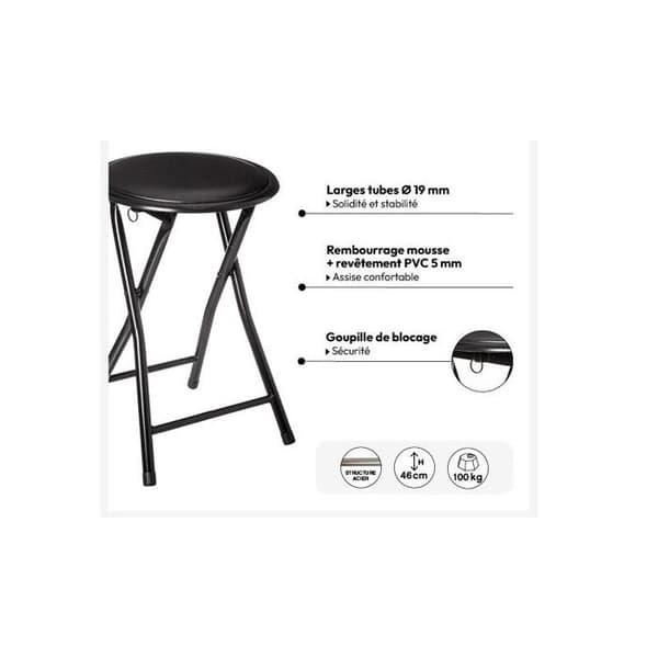 Atmosphera "Elisa" PVC hopfällbar pall - Svart - Paket om 4