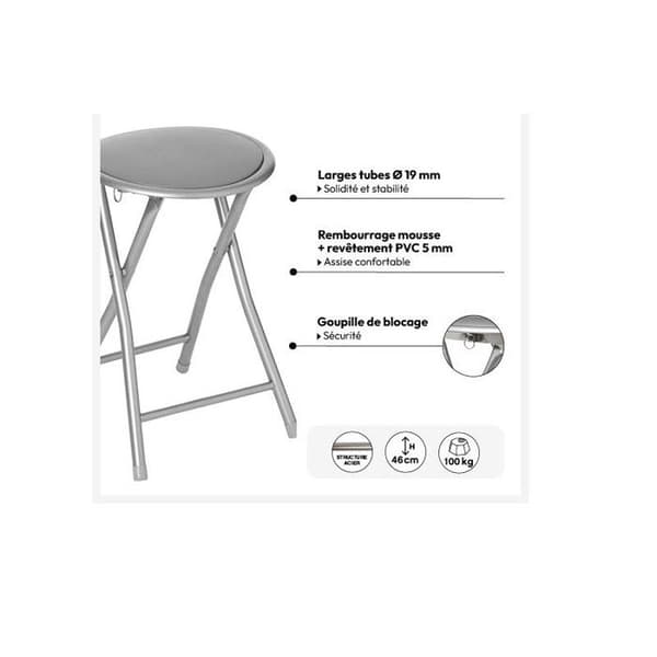Atmosphera "Elisa" PVC hopfällbar pall - Grå - Paket om 4