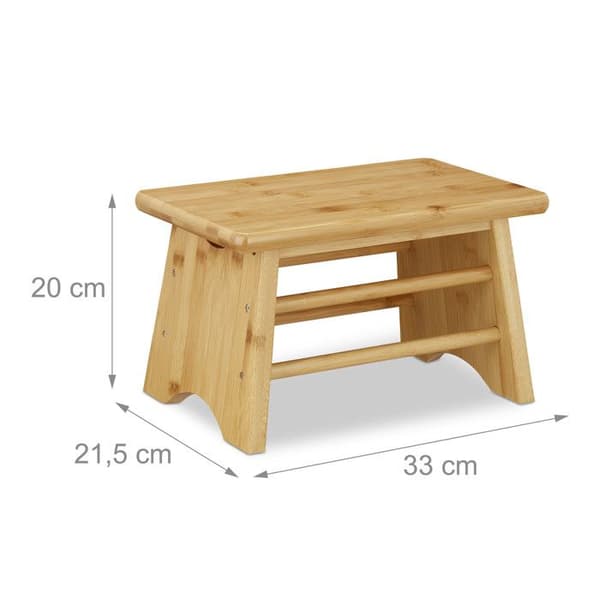 Relaxdays Taburett, bambu, upp till 100 kg, stegstol, barnstol badrum, fotstöd 20x33x21,5 cm, natur